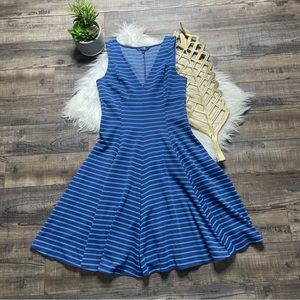 Peter Som Stripe Sleeveless A-Line Dress Blue